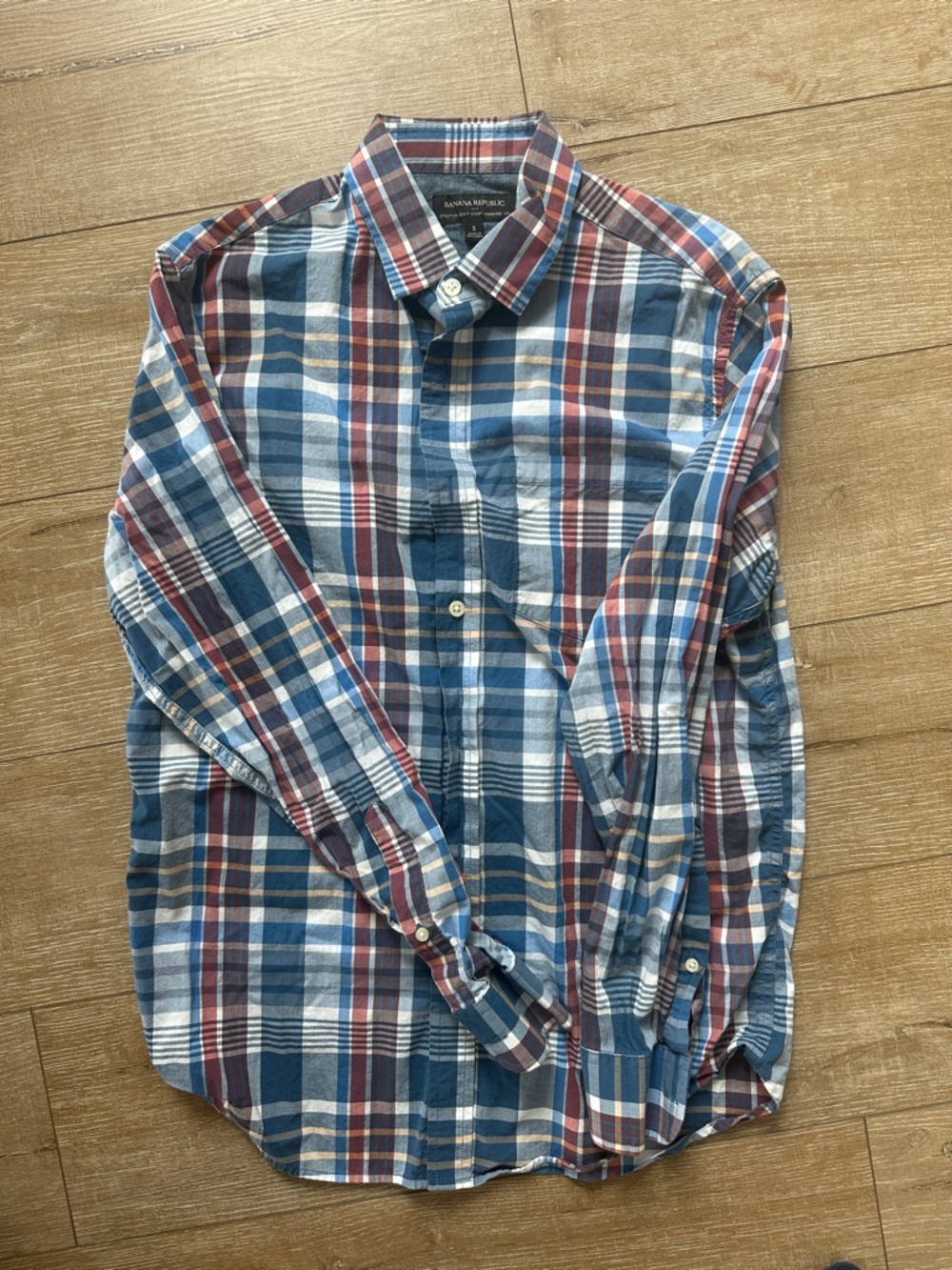 Banana Republic Blue and Red Plaid Button-Down Shirt